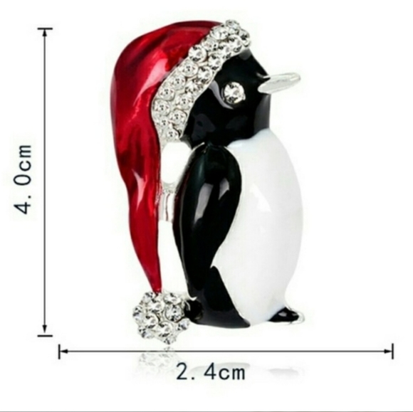 Penguin Santa Hat Christmas Brooch - Picture 2 of 4